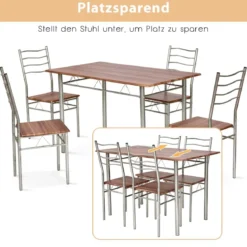 5-teiliges Esstisch-Set Küchentisch mit 4 Stühlen Essgruppe mit hoher Rückenlehne Walnuss