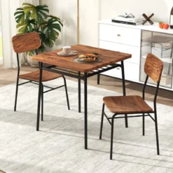 3-teiliges Esstisch-Set mit Ablageregal & 2 Stühlen & Metallrahmen Platzsparender Essbereich