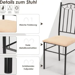 5-teiliges Esstisch-Set mit 4 Gepolsterter Stühlen Essgruppe Sitzgruppe für Esszimmer Küche