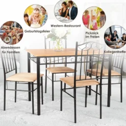 5-teiliges Esstisch-Set mit 4 Gepolsterter Stühlen Essgruppe Sitzgruppe für Esszimmer Küche