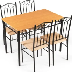 5-teiliges Esstisch-Set mit 4 Gepolsterter Stühlen Essgruppe Sitzgruppe für Esszimmer Küche
