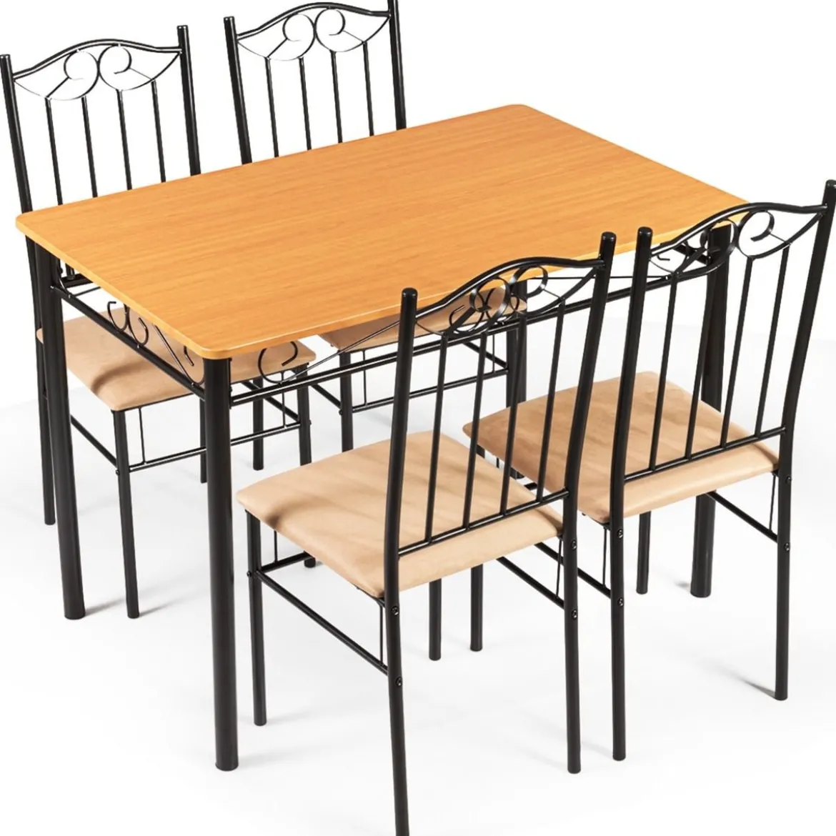 5-teiliges Esstisch-Set mit 4 Gepolsterter Stühlen Essgruppe Sitzgruppe für Esszimmer Küche