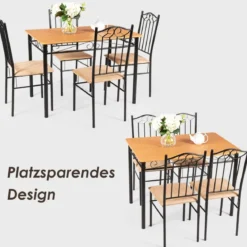 5-teiliges Esstisch-Set mit 4 Gepolsterter Stühlen Essgruppe Sitzgruppe für Esszimmer Küche