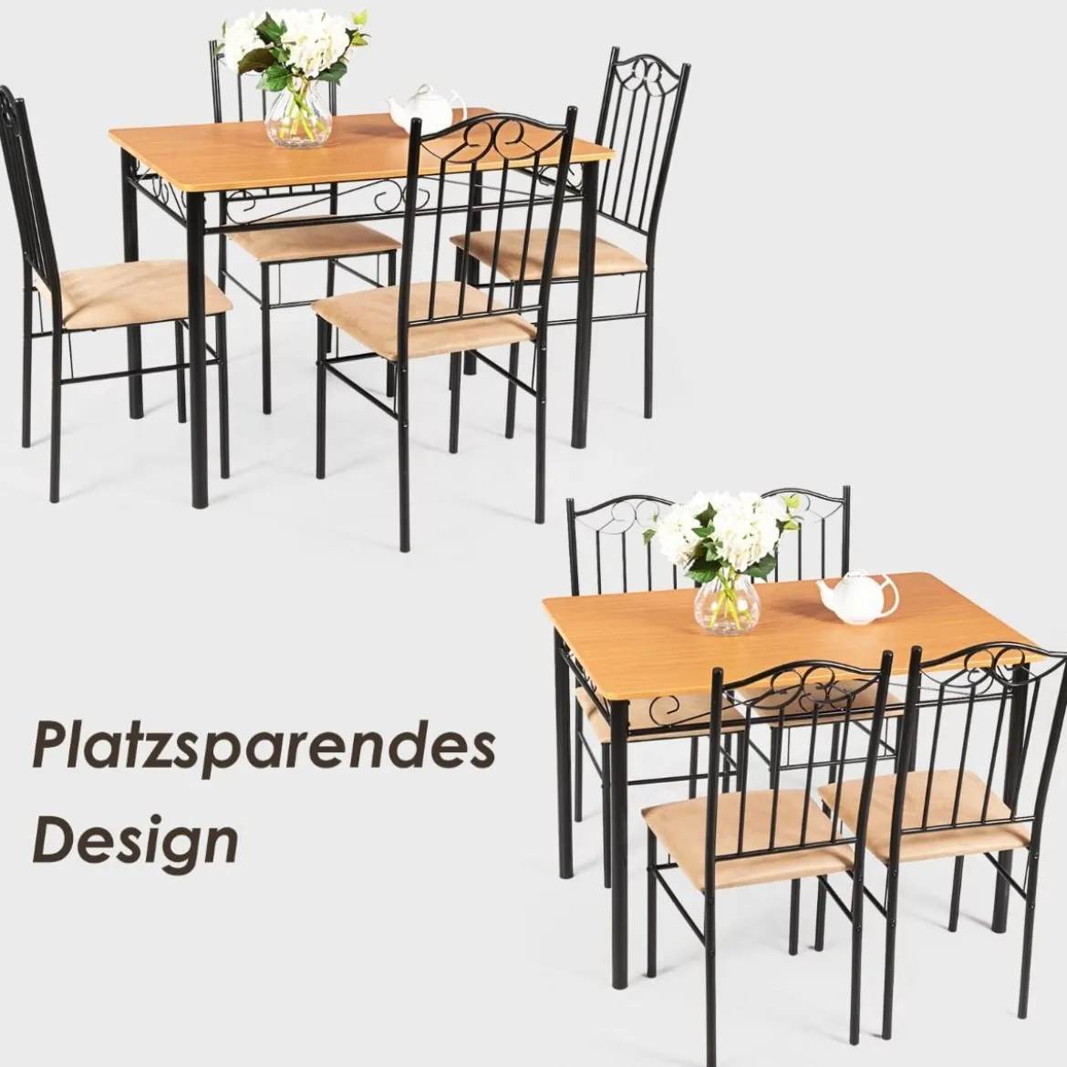 5-teiliges Esstisch-Set mit 4 Gepolsterter Stühlen Essgruppe Sitzgruppe für Esszimmer Küche