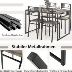 5-teiliges Esstisch-Set mit 4 Stühlen im Industriestil Essgruppe für 4 Personen Grau