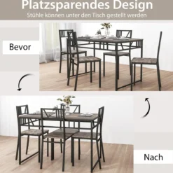 5-teiliges Esstisch-Set mit 4 Stühlen im Industriestil Essgruppe für 4 Personen Grau