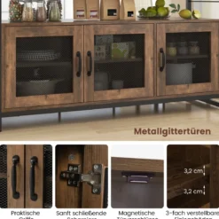 4 teiliges Esstisch Set mit 2 Stühlen & Bank & Stauraum industrielle Essgruppe Küchenschrank