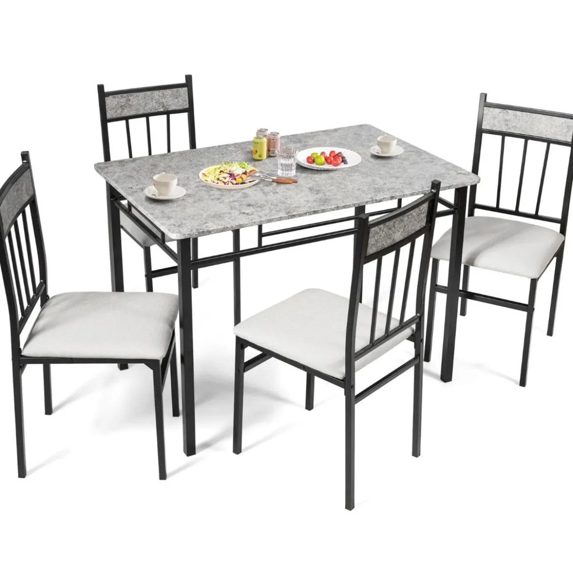 5-teiliges Esstisch-Set rechteckiger Esstisch und gepolsterter Stuhl modernes Esszimmertisch-Set