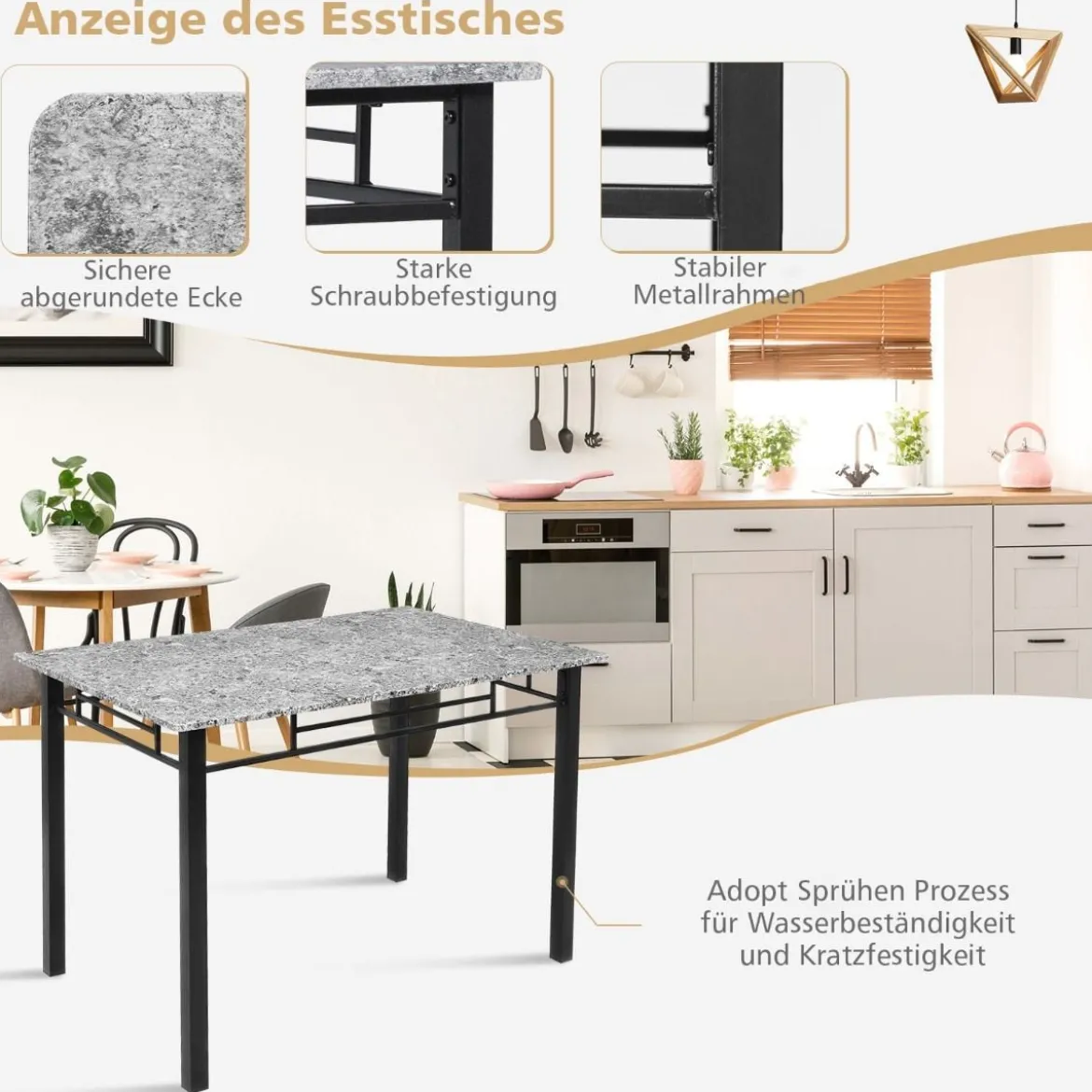 5-teiliges Esstisch-Set rechteckiger Esstisch und gepolsterter Stuhl modernes Esszimmertisch-Set