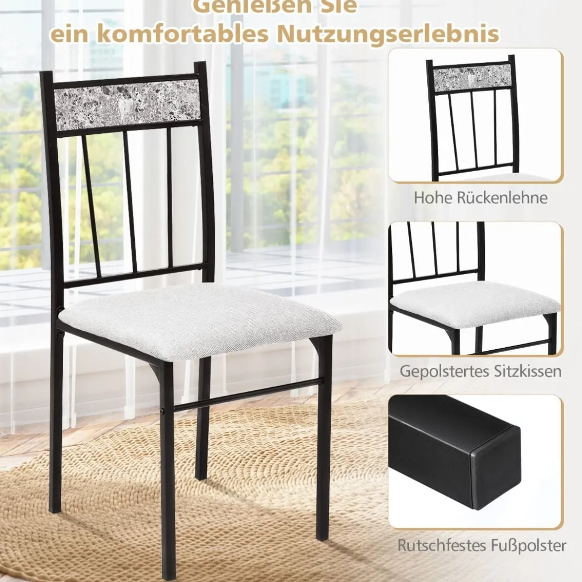 5-teiliges Esstisch-Set rechteckiger Esstisch und gepolsterter Stuhl modernes Esszimmertisch-Set