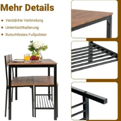 4-teiliges Esstisch und Stuhl Set mit 2 Stühlen & 1 Bank Sitzgarnitur Braun