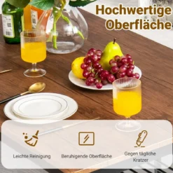 4-teiliges Esstisch und Stuhl Set mit 2 Stühlen & 1 Bank Sitzgarnitur Braun