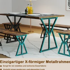 5-teiliges Esszimmer-Set für 4-6 Personen industrieller rechteckiger Küchentisch mit 2 Bänken Braun