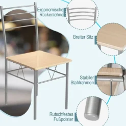 5-teiliges Esszimmer-Set Rechteckiger Esstisch aus Glas mit 4 Stühlen & Rostfreiem Metallrahmen