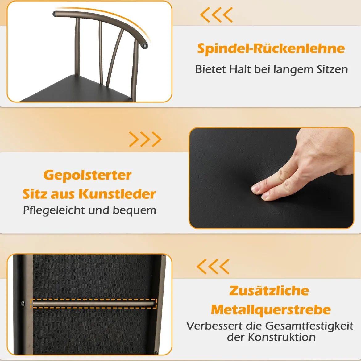 5-teiliges Esszimmertisch-Set rechteckiger Industrietisch & 4 armlose Stühle mit gepolstertem Sitz Schwarz