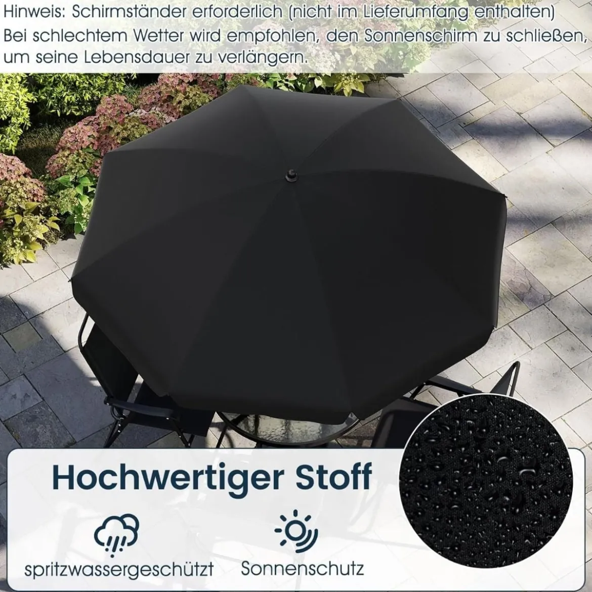 6-teiliges Garten-Essset mit Sonnenschirm Outdoor-Tisch und Stuhlset mit 4 Klappstühlen Schwarz