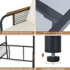 3-teiliges Garten-Lounge-Set aus Rattan platzsparendes Outdoor-Ess-Set mit Kissen rechteckiger Gartentisch Weiß