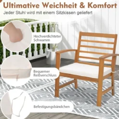 3-teiliges Gartenmöbel-Set aus Akazienholz mit Weichen Sitzkissen & Stabilem Akazienholzrahmen
