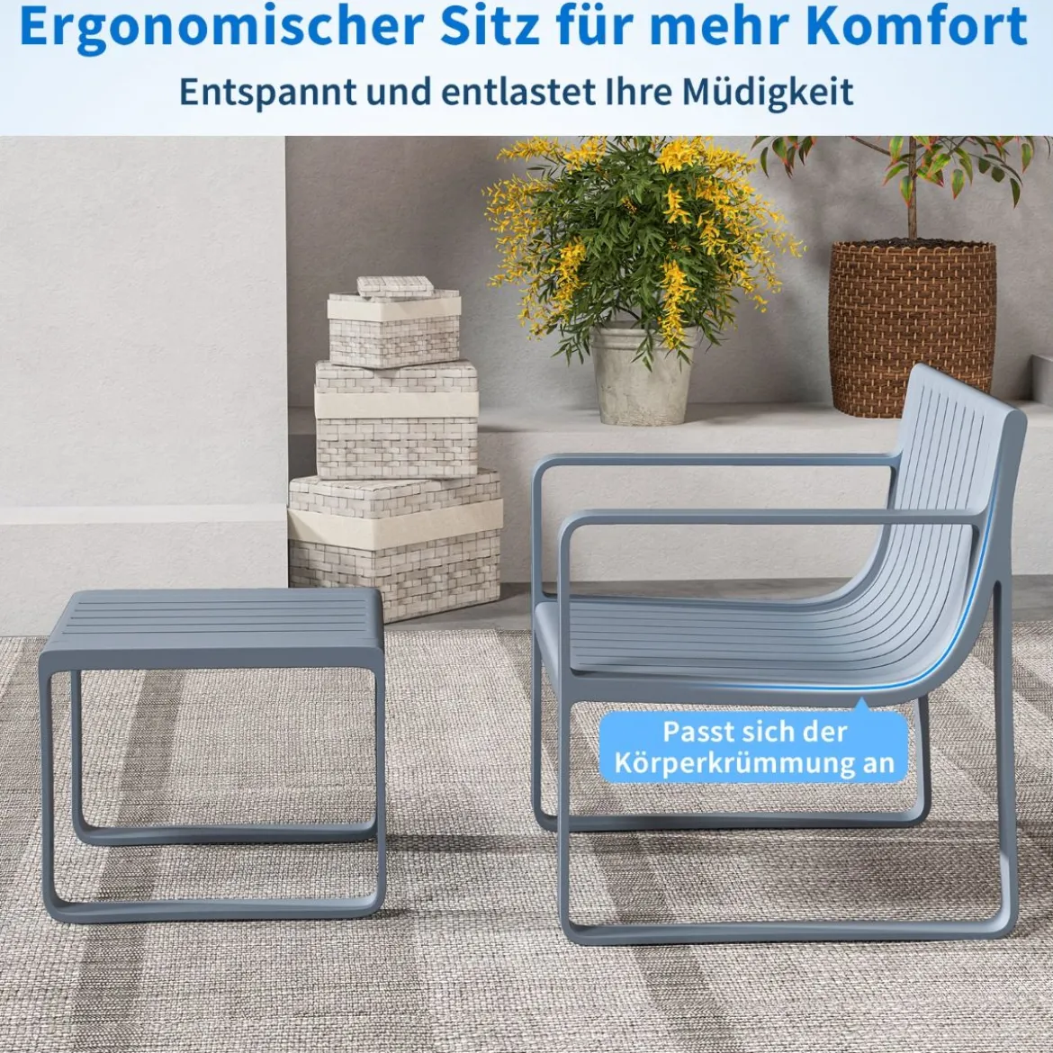 2-teiliges Gartenmöbel Set aus PP Wetterfestes Balkonset Gartensessel mit Tisch Balkonmöbel