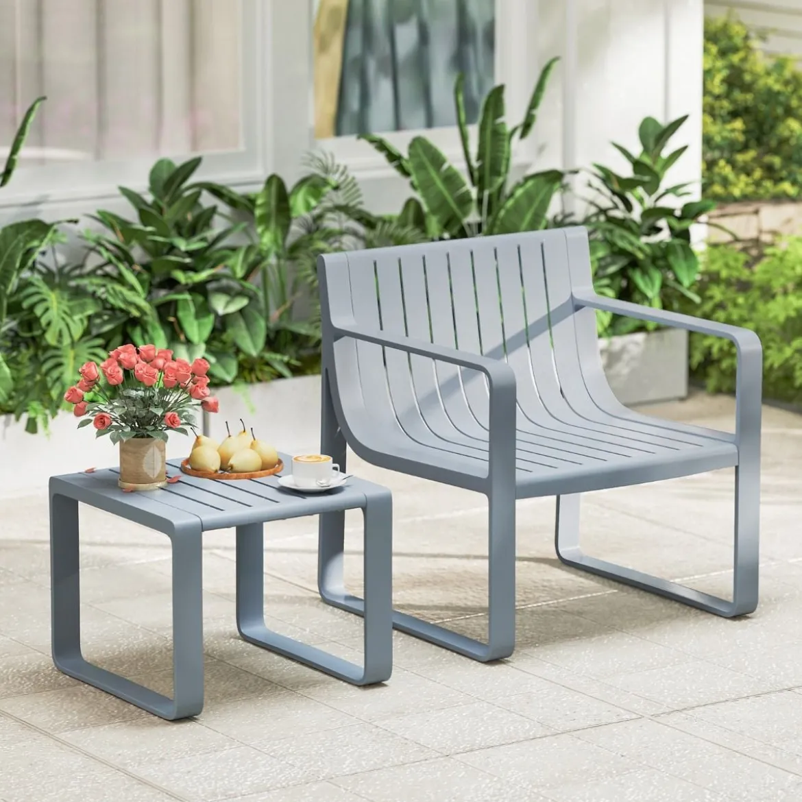 2-teiliges Gartenmöbel Set aus PP Wetterfestes Balkonset Gartensessel mit Tisch Balkonmöbel