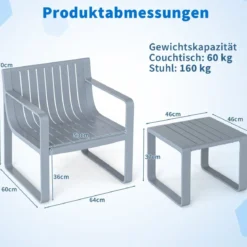 2-teiliges Gartenmöbel Set aus PP Wetterfestes Balkonset Gartensessel mit Tisch Balkonmöbel