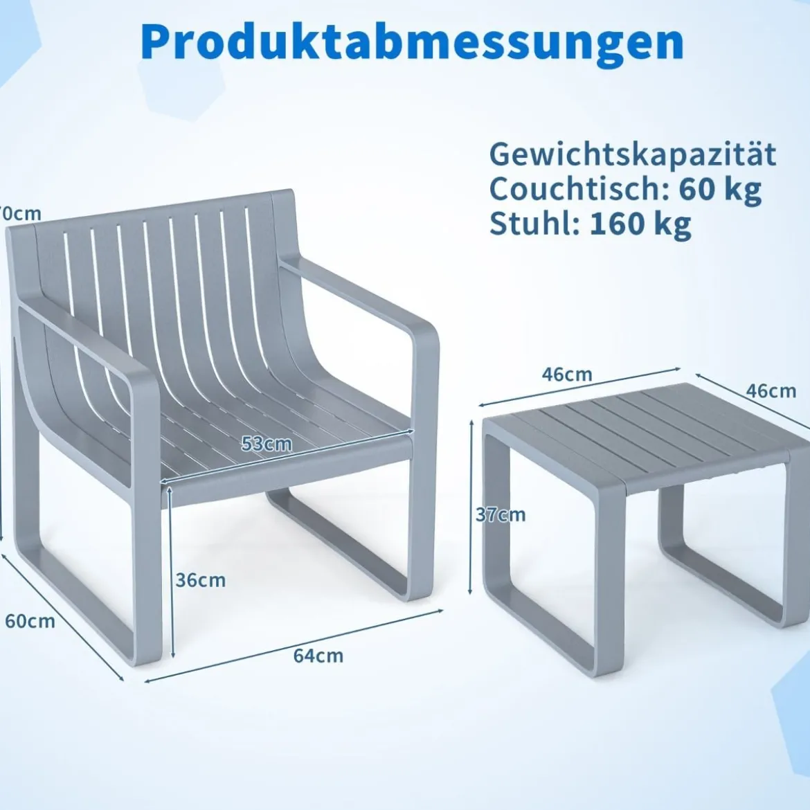 2-teiliges Gartenmöbel Set aus PP Wetterfestes Balkonset Gartensessel mit Tisch Balkonmöbel