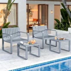 2-teiliges Gartenmöbel Set aus PP Wetterfestes Balkonset Gartensessel mit Tisch Balkonmöbel