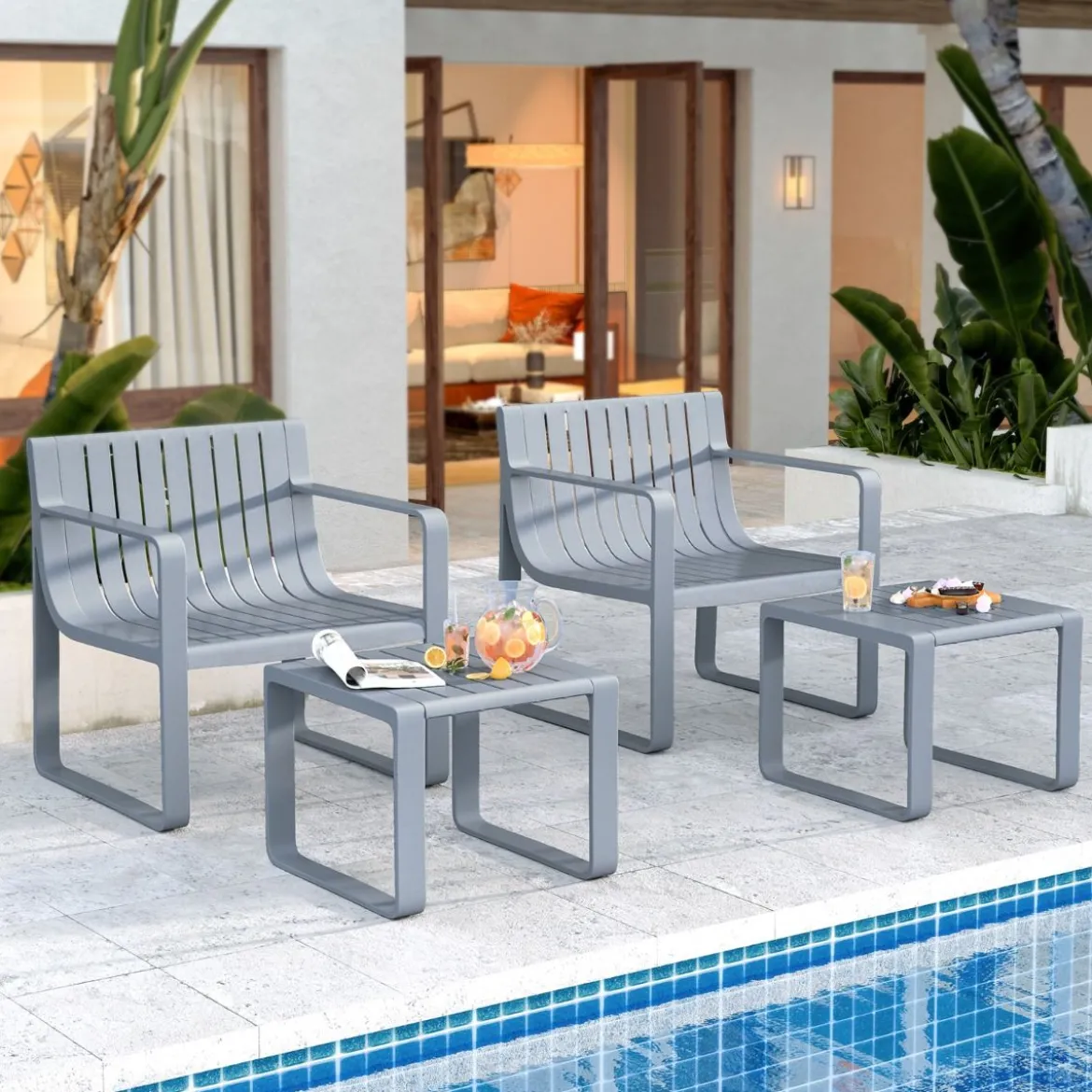 2-teiliges Gartenmöbel Set aus PP Wetterfestes Balkonset Gartensessel mit Tisch Balkonmöbel