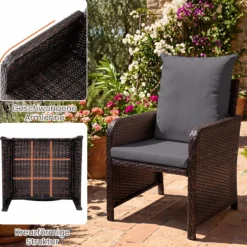 5-teiliges Gartenmöbel-Set aus Polyrattan Balkonmöbel mit 2 Sessel 2 Hocker & Glastisch Grau