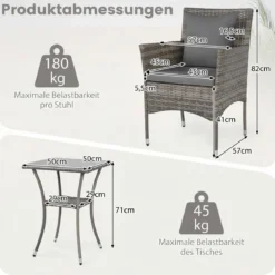 3-teiliges Gartenmöbel Set Balkon Set inkl. 2 Rattanstühle mit doppellagigem Tisch Beige/Grau