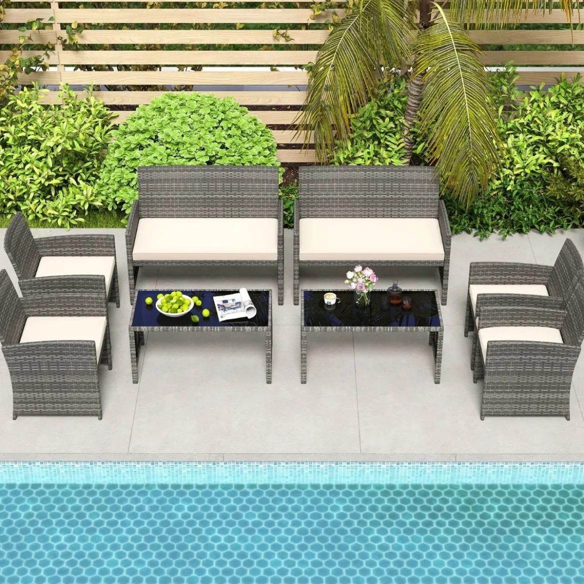 4-teiliges Gartenmöbel Set Gesprächsset inkl. Rattanstuhl Loveseat & Tisch Balkonmöbel Set Beige