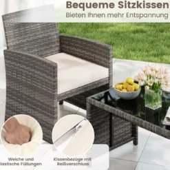 4-teiliges Gartenmöbel Set Gesprächsset inkl. Rattanstuhl Loveseat & Tisch Balkonmöbel Set Beige