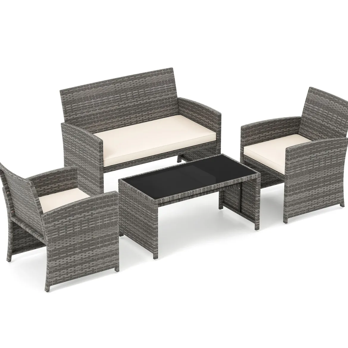 4-teiliges Gartenmöbel Set Gesprächsset inkl. Rattanstuhl Loveseat & Tisch Balkonmöbel Set Beige