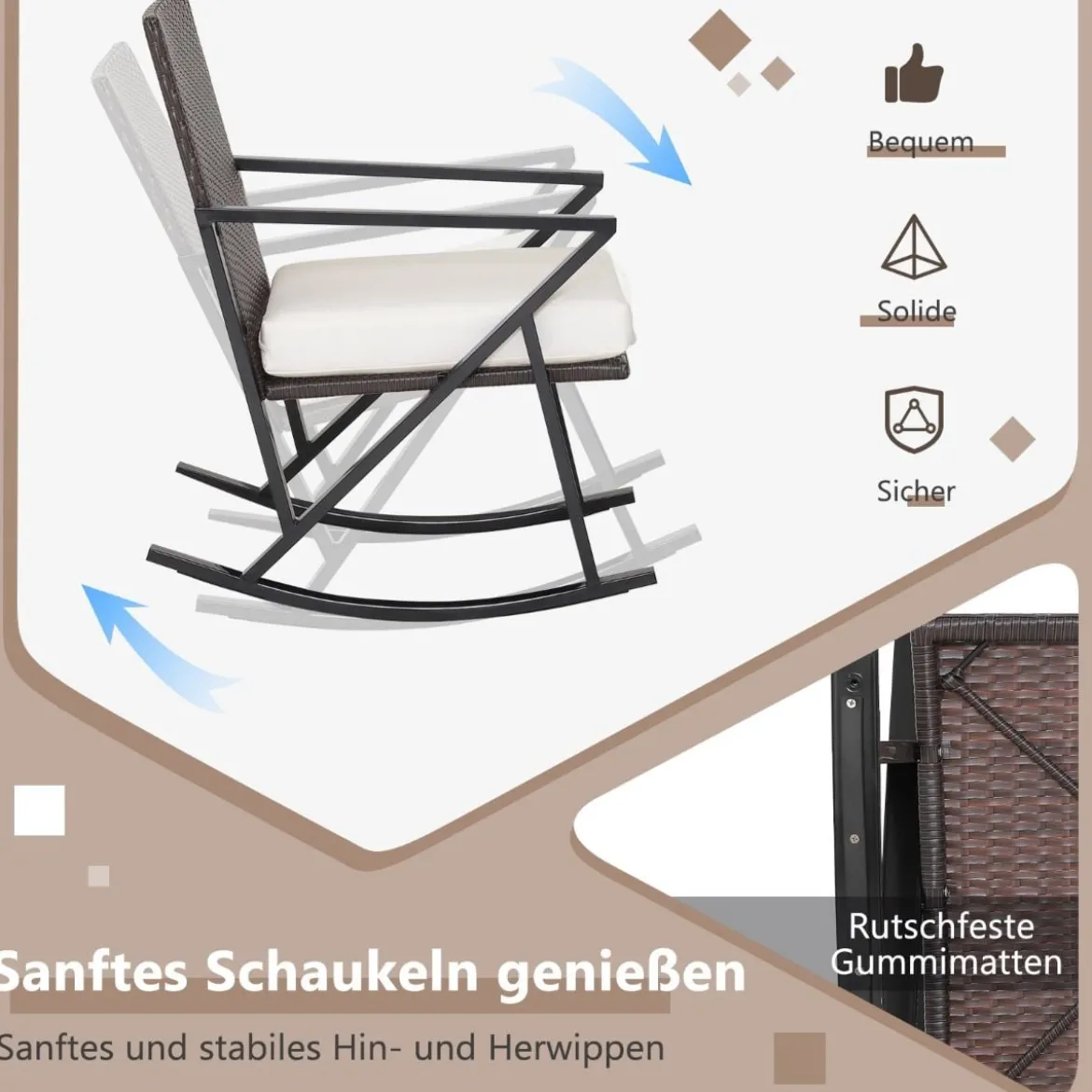 3-Teiliges Gartenmöbel-Set Handgewebte Schaukelstühle & Beistelltisch