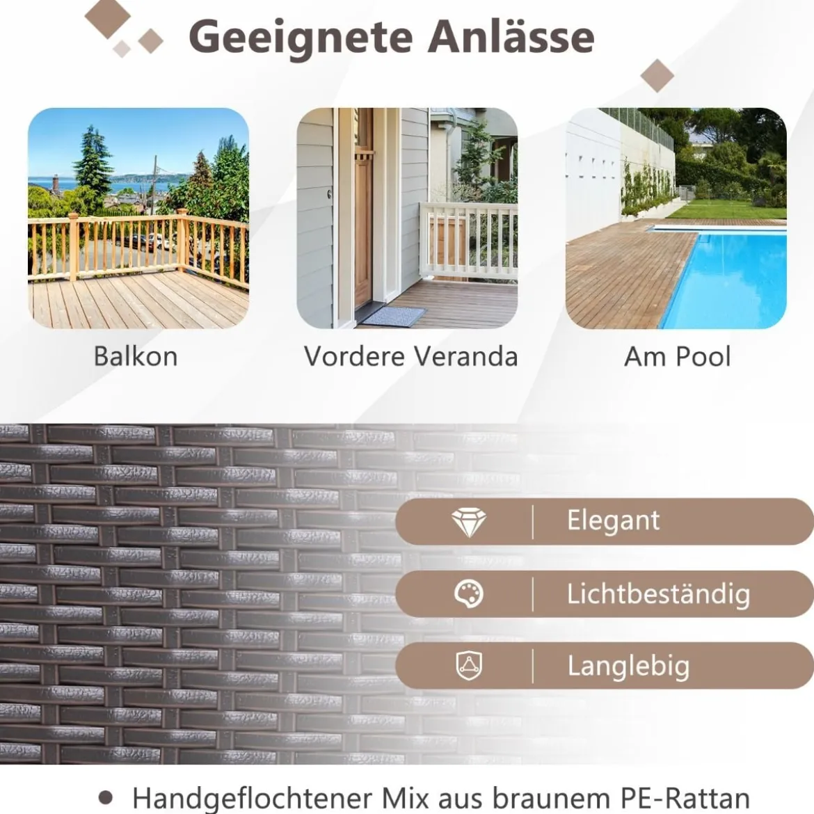 3-Teiliges Gartenmöbel-Set Handgewebte Schaukelstühle & Beistelltisch
