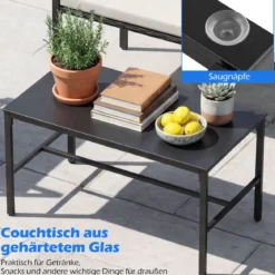 4-teiliges Gartenmöbel-Set Outdoor Rattan Stühle & Loveseat mit gehärtetem Glas-Couchtisch Beige