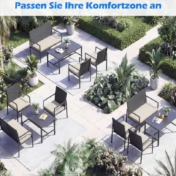 4-teiliges Gartenmöbel-Set Outdoor Rattan Stühle & Loveseat mit gehärtetem Glas-Couchtisch Beige