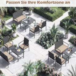 4-teiliges Gartenmöbel-Set Outdoor Rattan Stühle & Loveseat mit gehärtetem Glas-Couchtisch Braun