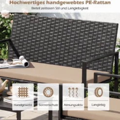 4-teiliges Gartenmöbel-Set Outdoor Rattan Stühle & Loveseat mit gehärtetem Glas-Couchtisch Braun