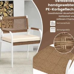 4-teiliges Gartenmöbel-Set PE-Rattan Zweisitzer & 2 Sessel mit weichen Sitzkissen Tisch mit Sicherheitsglas Beige