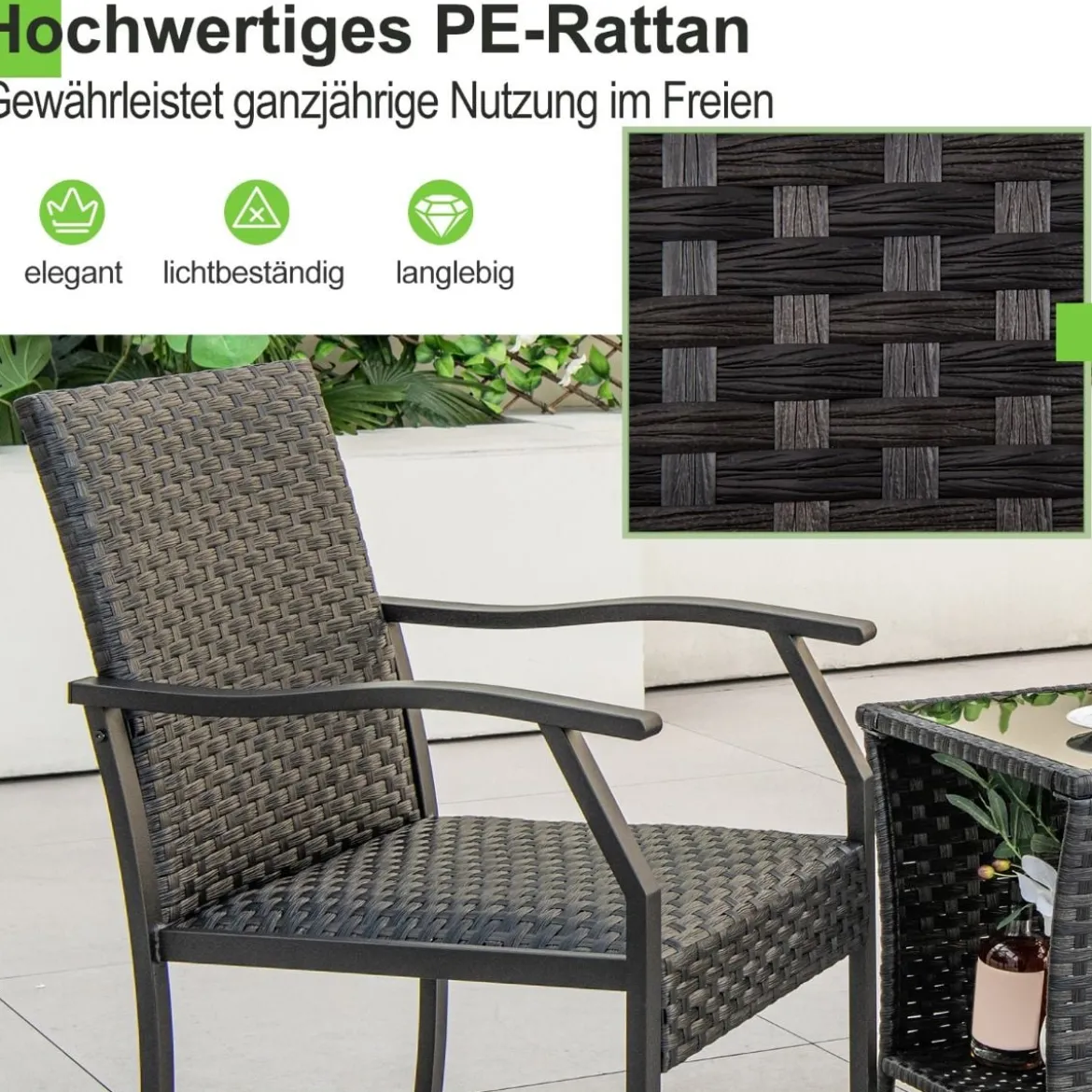 3-teiliges Gartenmöbel Set Rattan Balkonset mit 2 Stühlen und Tisch Gemischtes Braun