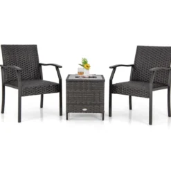 3-teiliges Gartenmöbel Set Rattan Balkonset mit 2 Stühlen und Tisch Gemischtes Braun
