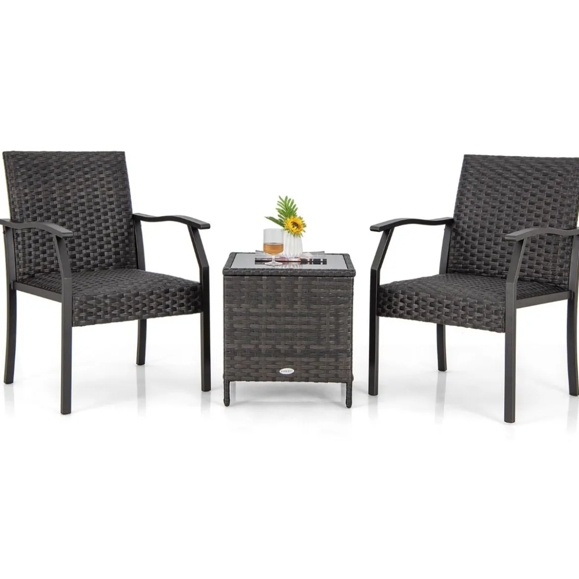 3-teiliges Gartenmöbel Set Rattan Balkonset mit 2 Stühlen und Tisch Gemischtes Braun