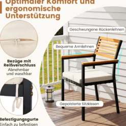 7-Teiliges Gartenmöbel Set Sitzgruppe für 6 Personen Terrassenmöbel Set aus Akazienholz mit 6 Gartenstühlen