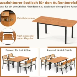 7-Teiliges Gartenmöbel Set Sitzgruppe für 6 Personen Terrassenmöbel Set aus Akazienholz mit 6 Gartenstühlen