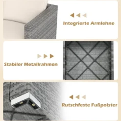 3-teiliges Gartensofa Set Lounge Sofa 3 Sitzer aus PE Rattan Modulares Sofa mit weichen Kissen Weiß