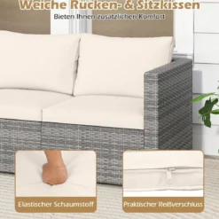 3-teiliges Gartensofa Set Lounge Sofa 3 Sitzer aus PE Rattan Modulares Sofa mit weichen Kissen Weiß