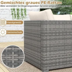 3-teiliges Gartensofa Set Lounge Sofa 3 Sitzer aus PE Rattan Modulares Sofa mit weichen Kissen Weiß