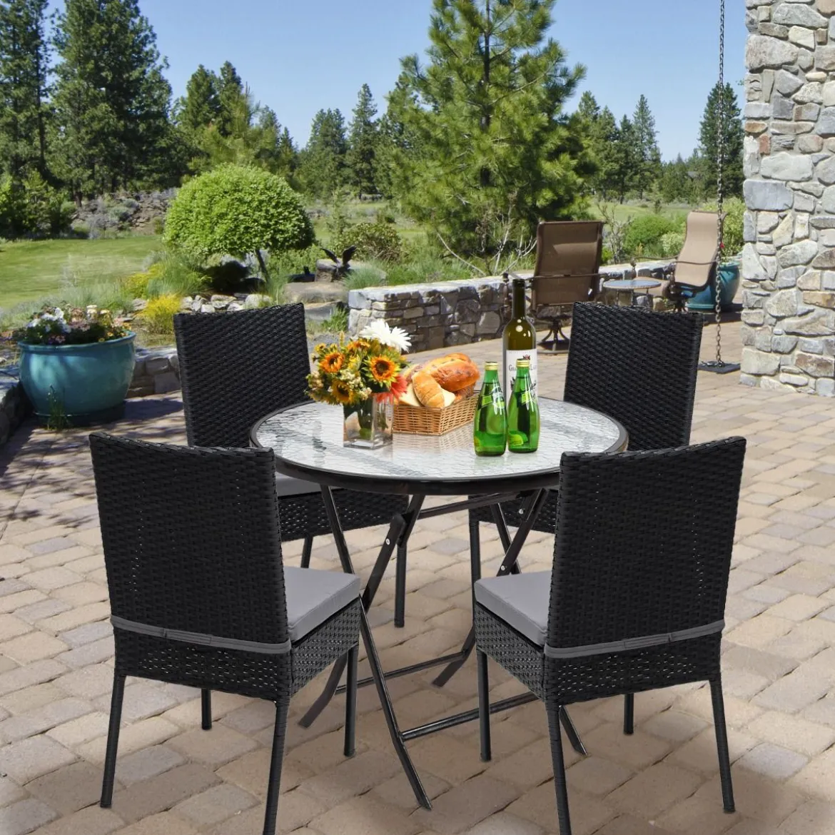 2-teiliges Gartenstühle Terrassenstühle mit weichen Kissen Rattansessel bis 150 kg Schwarz