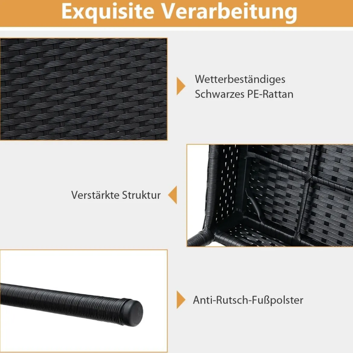 2-teiliges Gartenstühle Terrassenstühle mit weichen Kissen Rattansessel bis 150 kg Schwarz